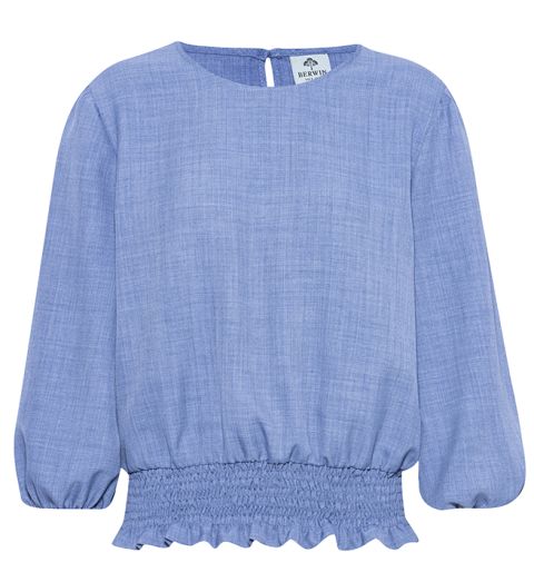 Schlupfbluse, Volumenärmel, jeansblau