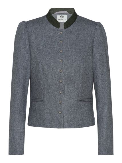Kurze Lodenjacke, Stehkragen, mittelgrau