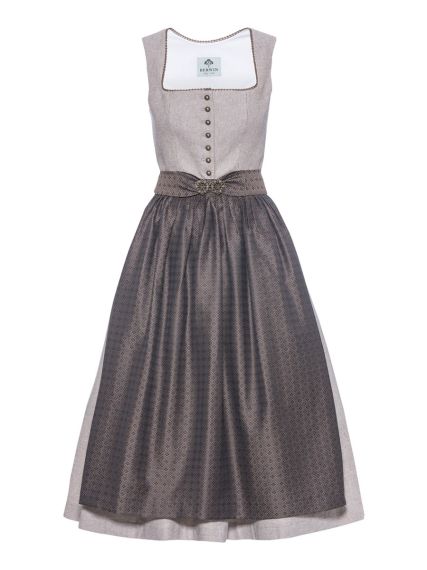 Streifen-Dirndl mit Jacquardschürze, taupe