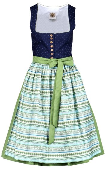 Dirndl, blau-grün, Querstreifenschürze