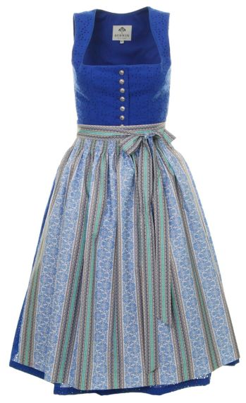 Midi Dirndl, blitzblau, Lochstickerei