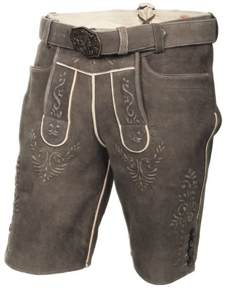 Kurze Hirschlederhose in Graphit mit passendem Gürtel