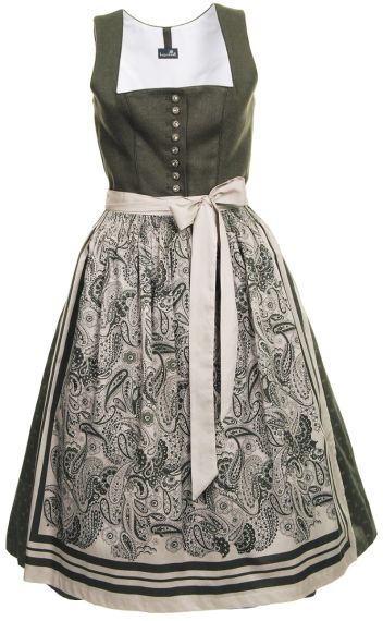 Leinen Dirndl, Midi, olivgrün