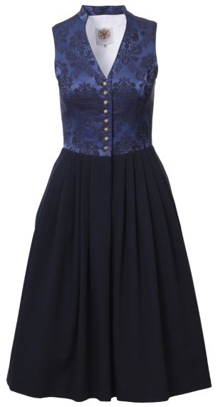 Mididirndl in dunkelblau mit Stehkragen