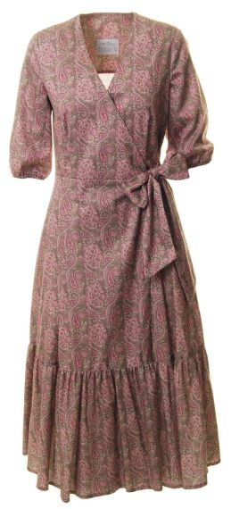 Trachten Wickelkleid, rose-oliv