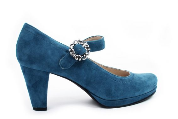 Trachtenschuhe, Pumps, Samtziege in azur