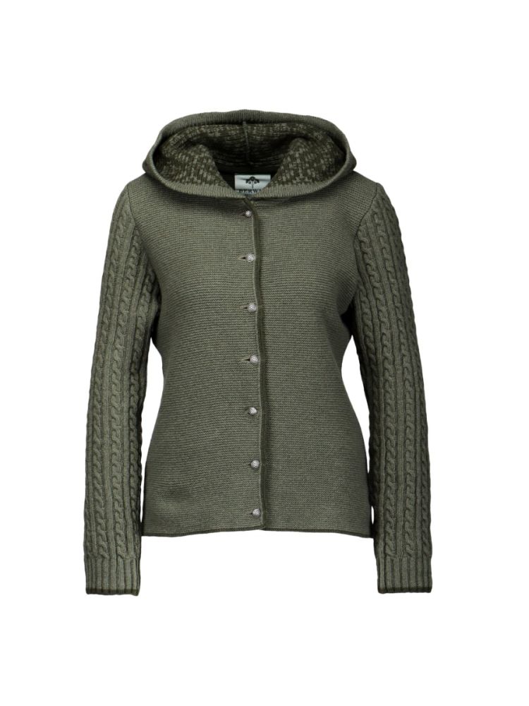 Strickjacke mit Kapuze, salbeigrün