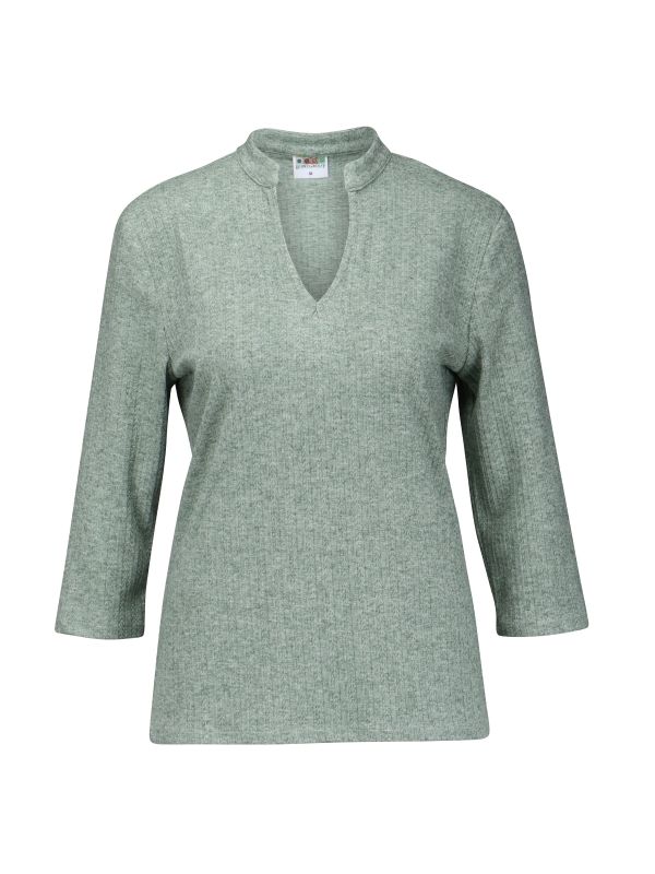 Strickshirt mit Stehkragen, olivgrün