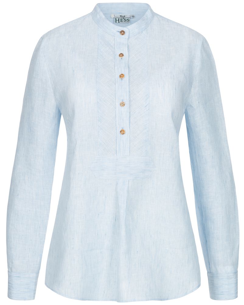 Trachten Fischerhemd-Bluse, hellblau gestreift