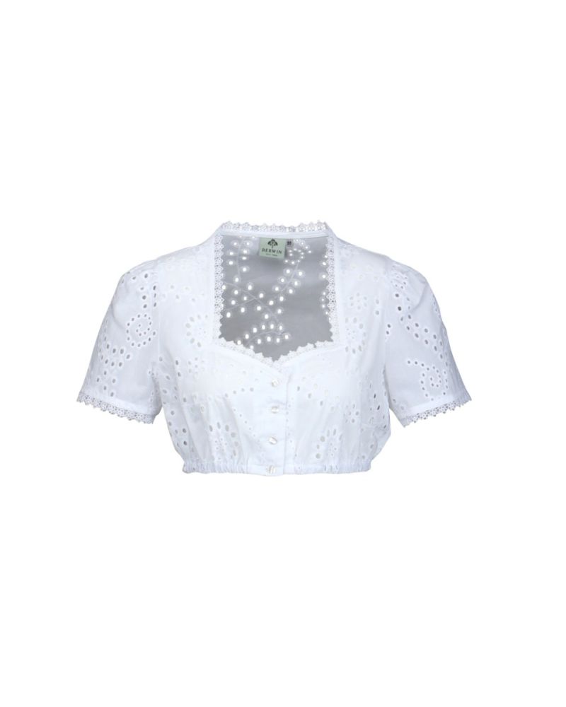 Dirndlbluse mit Lochstickerei, weiß