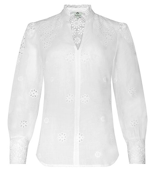 Bluse mit Stickereibordüre, weiß