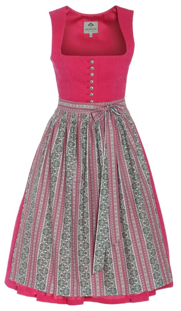 Midi Dirndl, pink, Lochstickerei