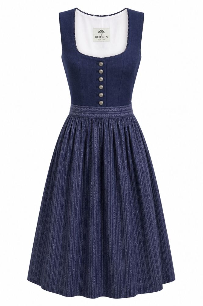 Dirndl, marineblau, Leinen-Oberteil