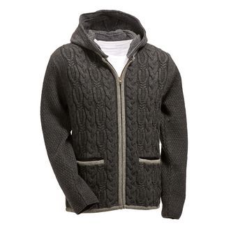 Strickjacke mit Kapuze, Zopf-Strick, anthrazit