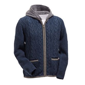Strickjacke mit Kapuze, Zopf-Strick, indigo-blau
