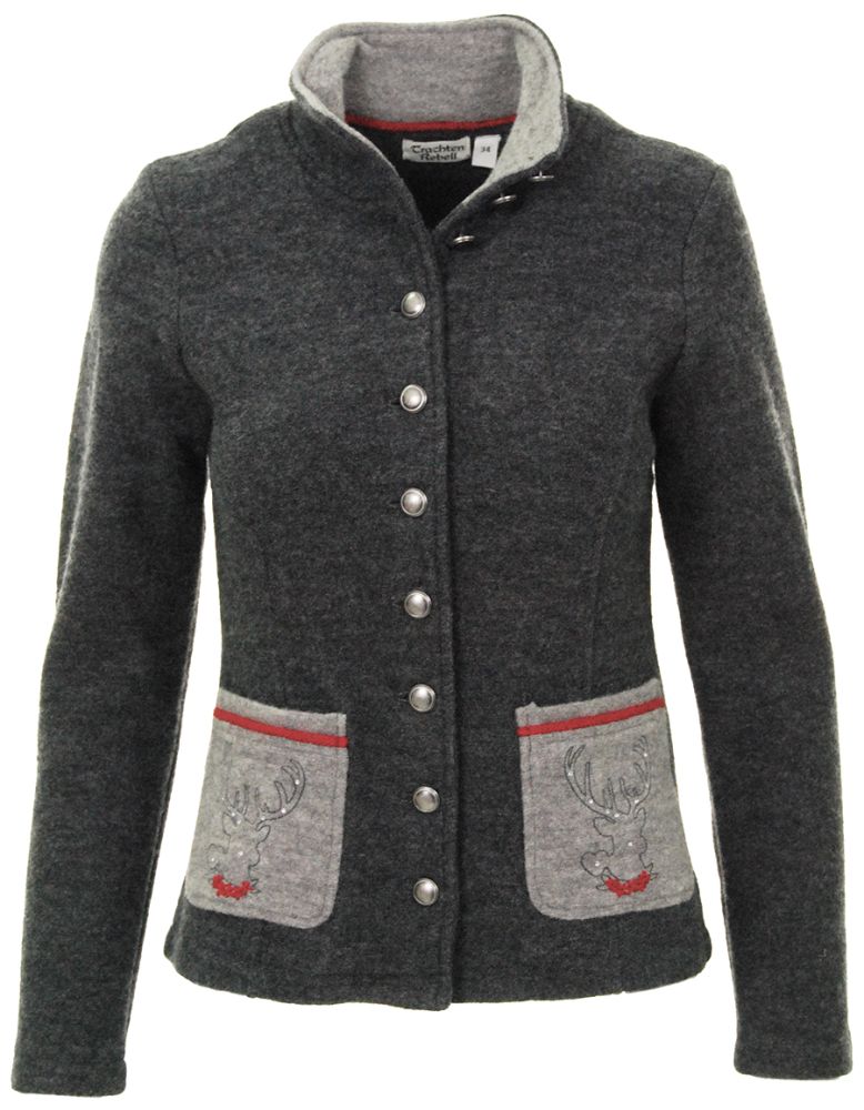 Walkjacke, anthrazit, Hirsch