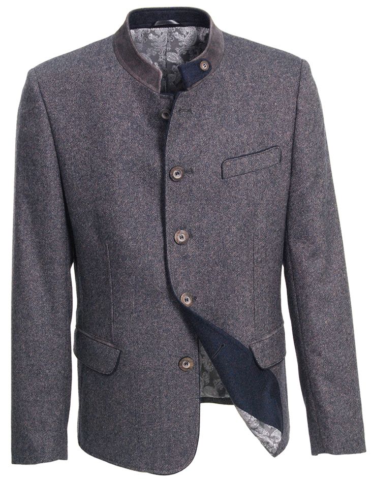 edles Sakko, blau-grau, Lederbesatz, slimfit
