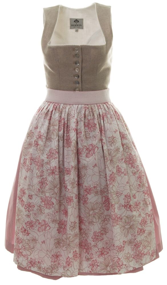 Leinen Midi Dirndl, beige-rosè