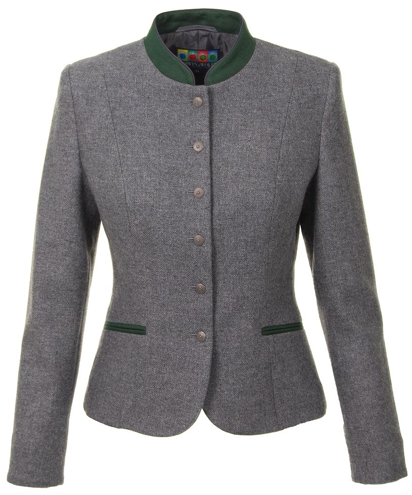 Herbst Blazer, Stehkragen, mittelgrau-tanne