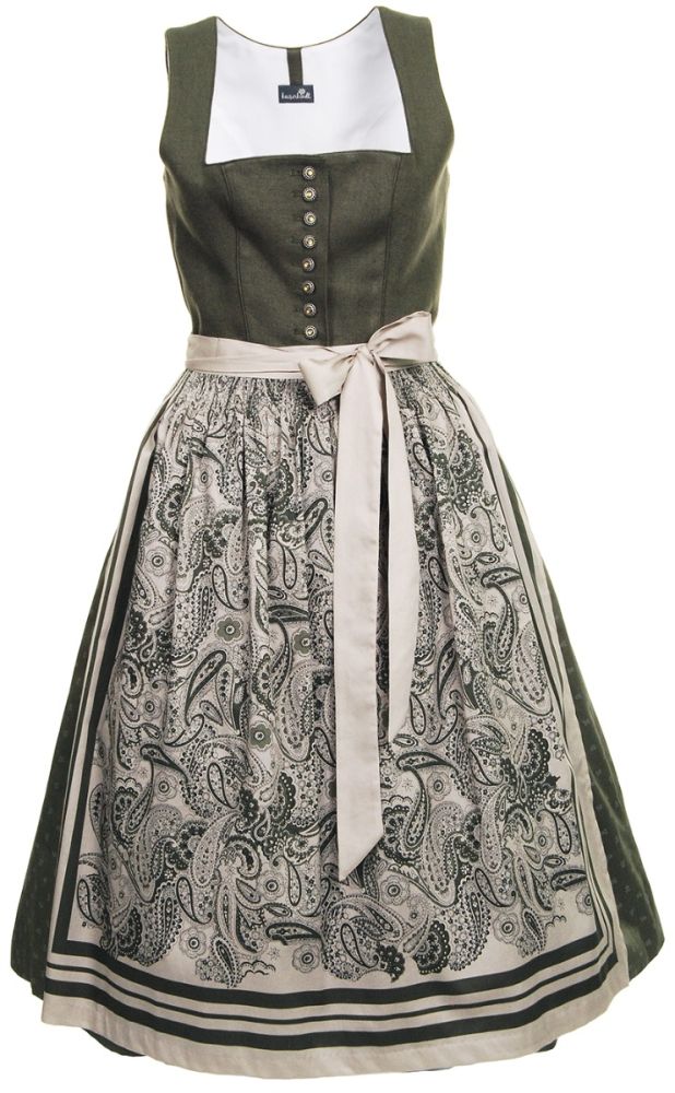 Leinen Dirndl, Midi, olivgrün