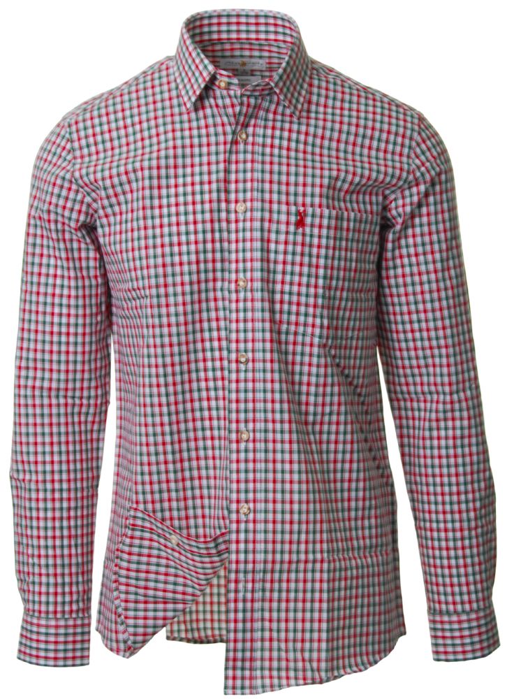 Trachtenhemd, Langarm, rot-grün, slimfit