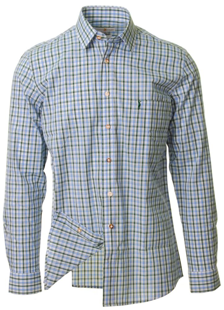 Trachtenhemd. Langarm, blau-grün, slimfit