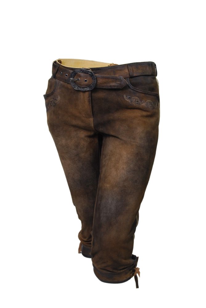 Kniebund Lederhose braun antik, Gürtel