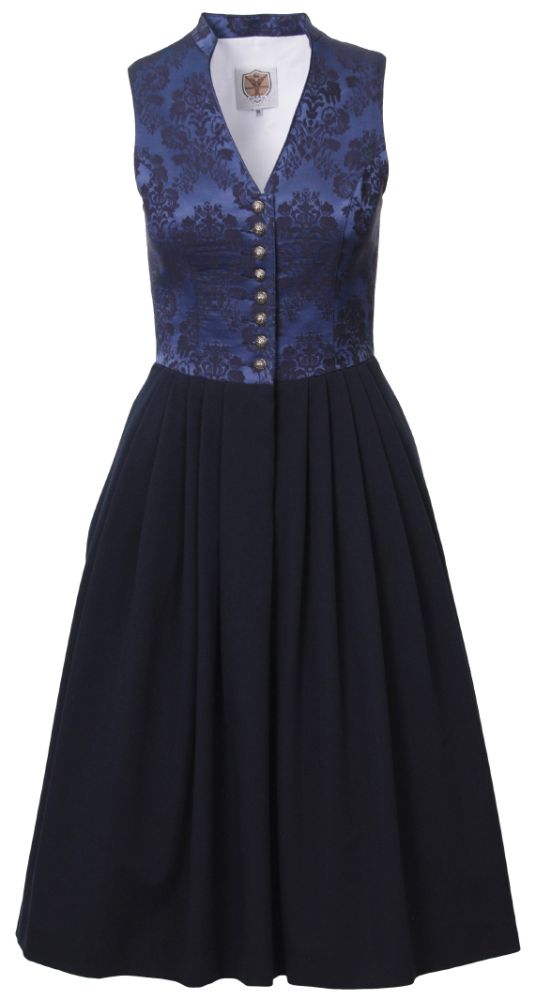 Mididirndl in dunkelblau mit Stehkragen