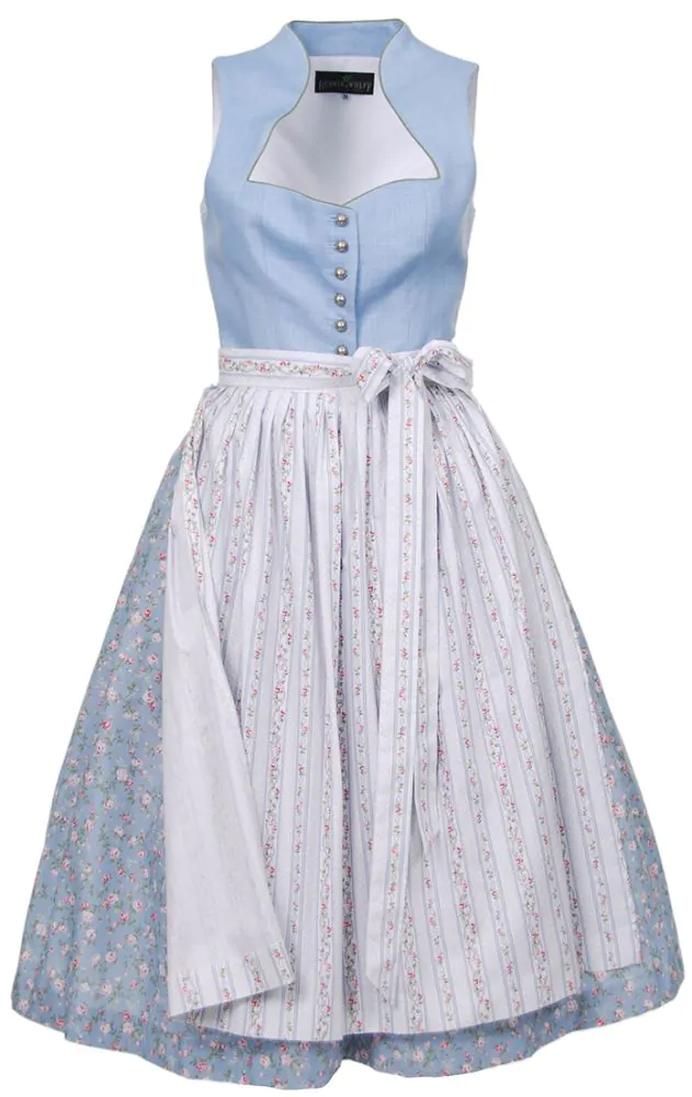SALE Leinen Schalkragen Midi-Dirndl, hellblau im TRACHTique