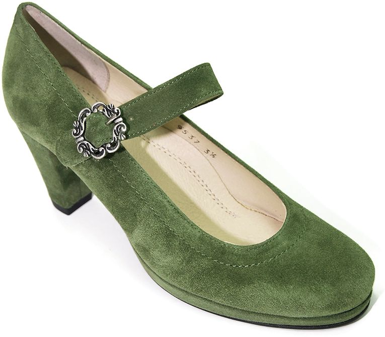 Trachtenschuhe, Pumps, Samtziege in kiwi