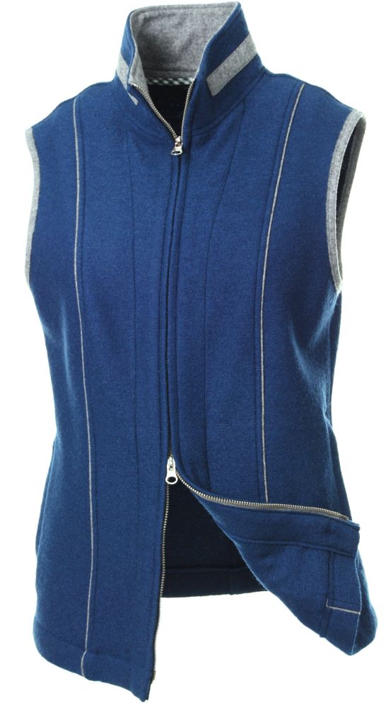 SALE ! Walkgilet in blau, Trachtenweste mit Stehkragen