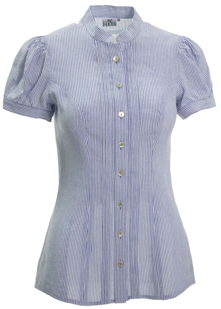 Trachtenbluse, Viscose und Leinen, Nadelstreifenbluse, blau