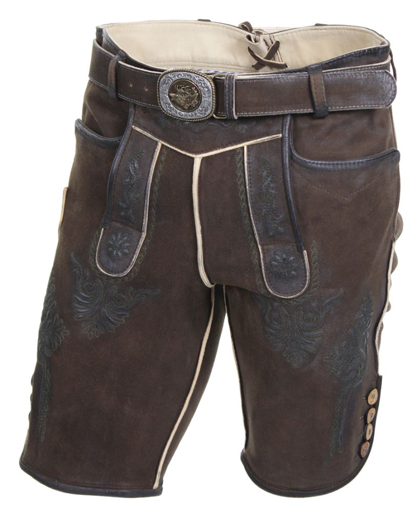 Sämisch gegerbte, Ziegenlederhose, oliv-grün