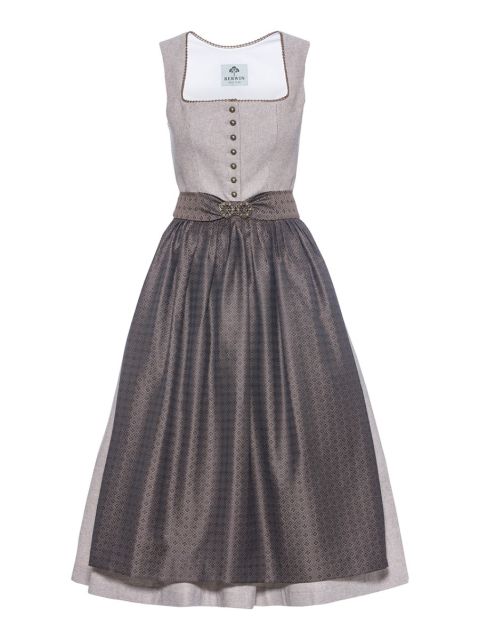 Streifen-Dirndl mit Jacquardschürze, taupe