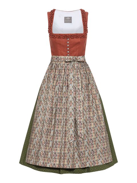 Leinen Dirndl mit Froschmaulborte, terracotta