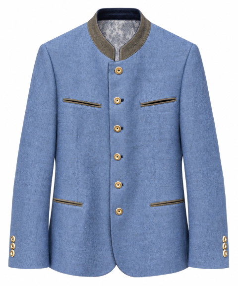 Leinen Sakko mit Leder, Brillantblau