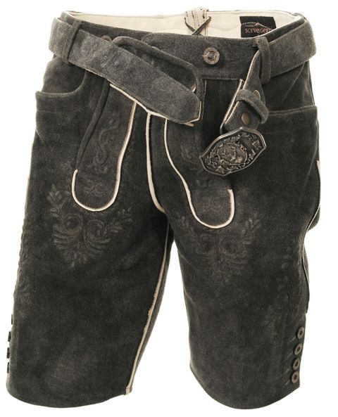 Ziegenlederhose mit Gürtel, schiefer