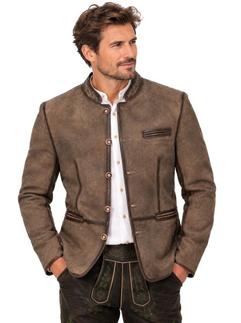 Ziegenleder, Lederjacke, Stehkragen, nuss