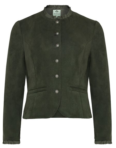Veloursjacke mit Rüschen, Olivgrün