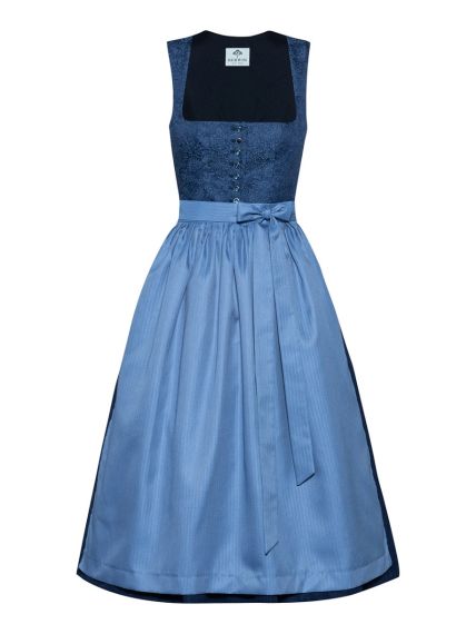 Blaues Paisley-Dirndl, Fischgrat-Schürze