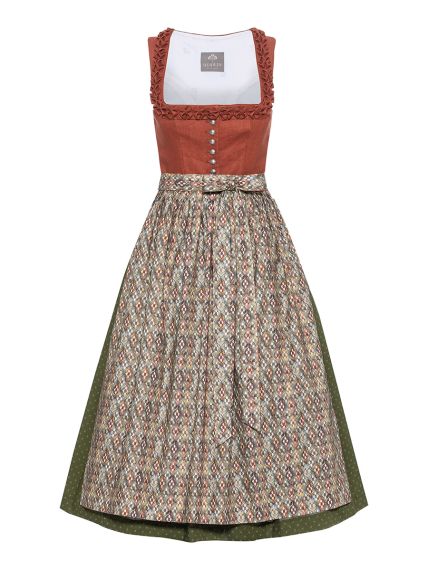 Leinen Dirndl mit Froschmaulborte, terracotta
