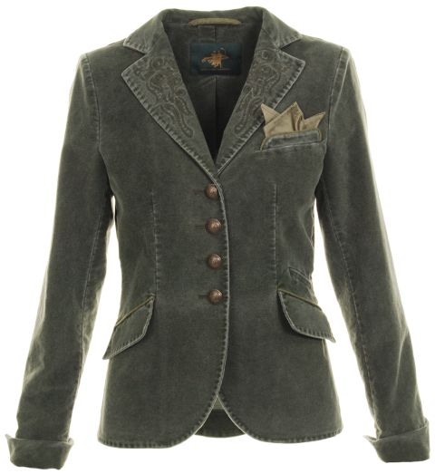 Samt-Stretch Blazer, oliv