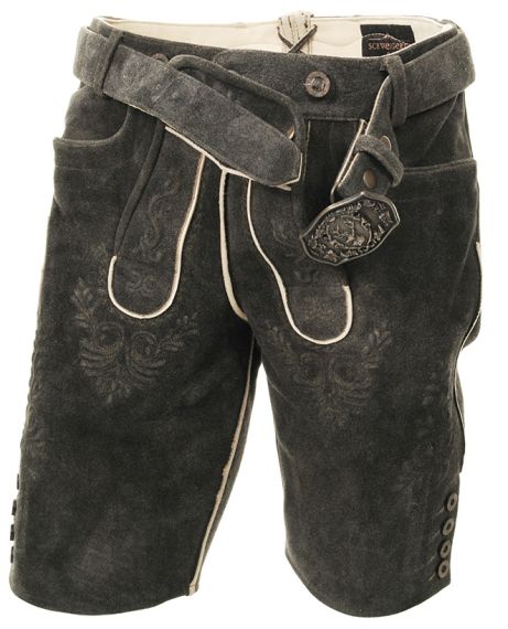Ziegenlederhose mit Gürtel, schiefer